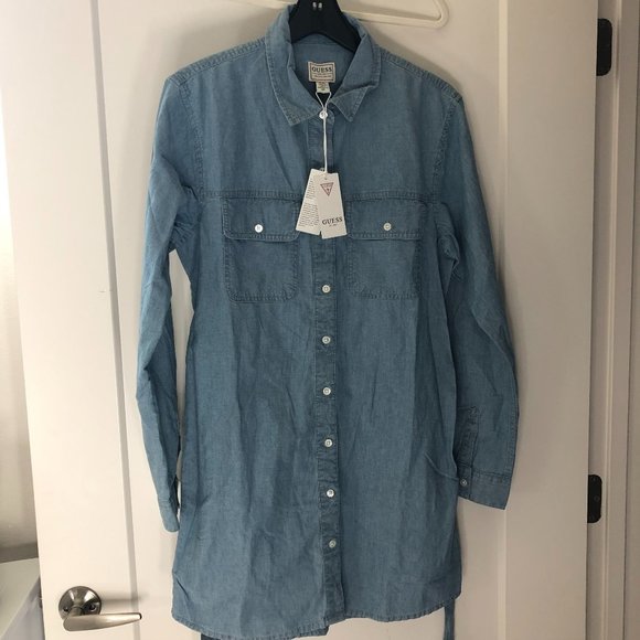 Guess Oversized Chambray Mini Denim Dress - Picture 7 of 8